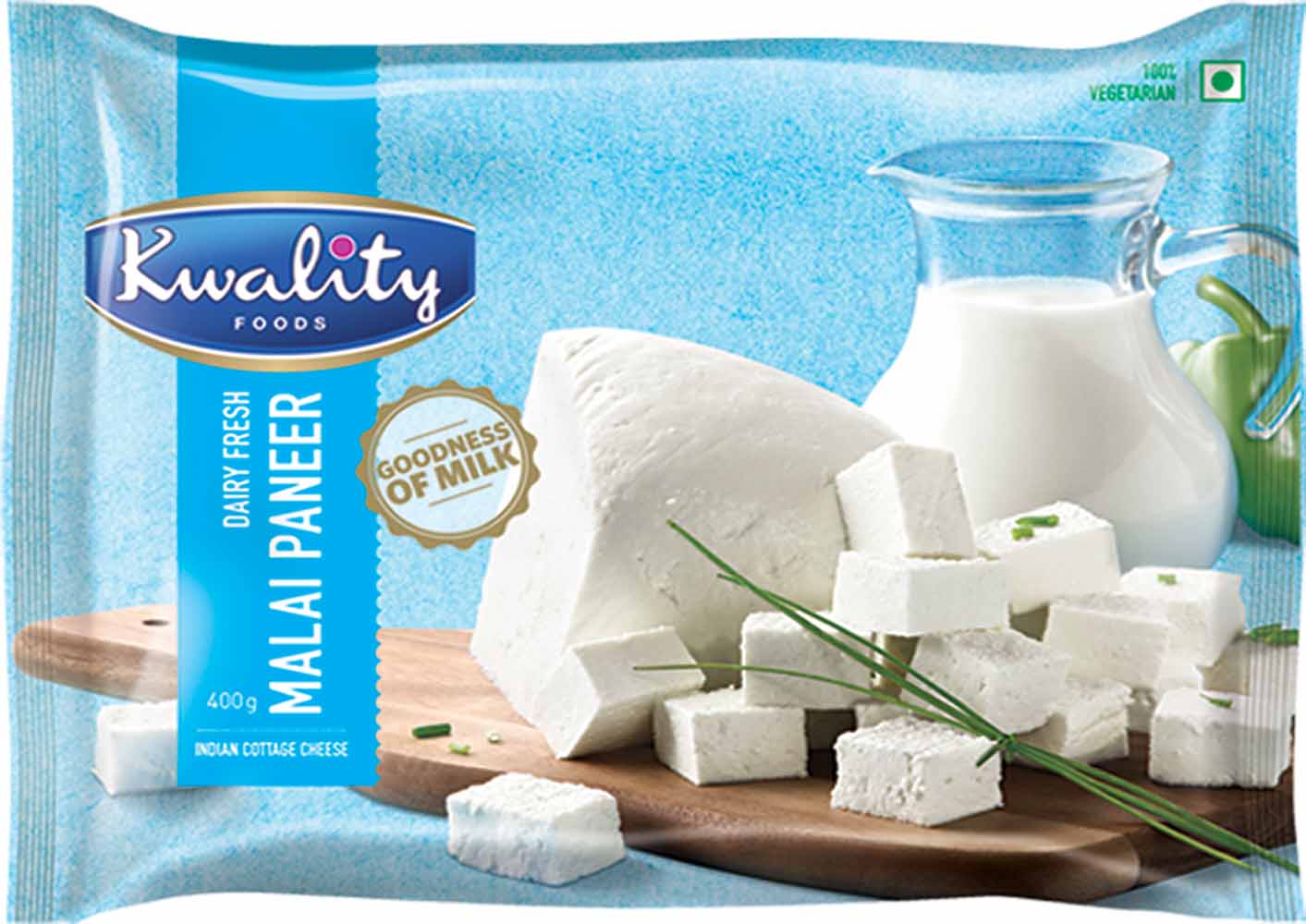 Kwality Paneer Cubes 400gm   Paneer 400g Pack Shot 